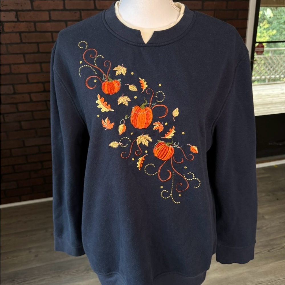 Speculation Women’s Fall Pumpkin‎ Sweatshirt Large Navy